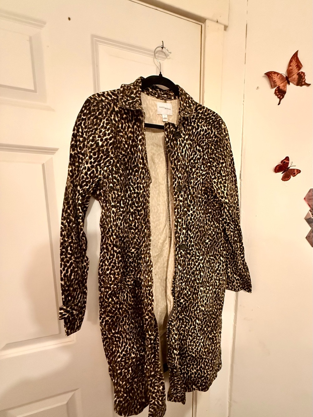 Daily Ritual Leopard-Print Trench Coat in Brown and Black